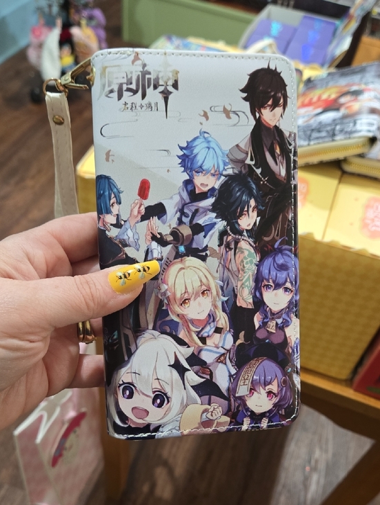 Genshin Handbags - Anime Character Print Wristlet Wallet - White/Multi